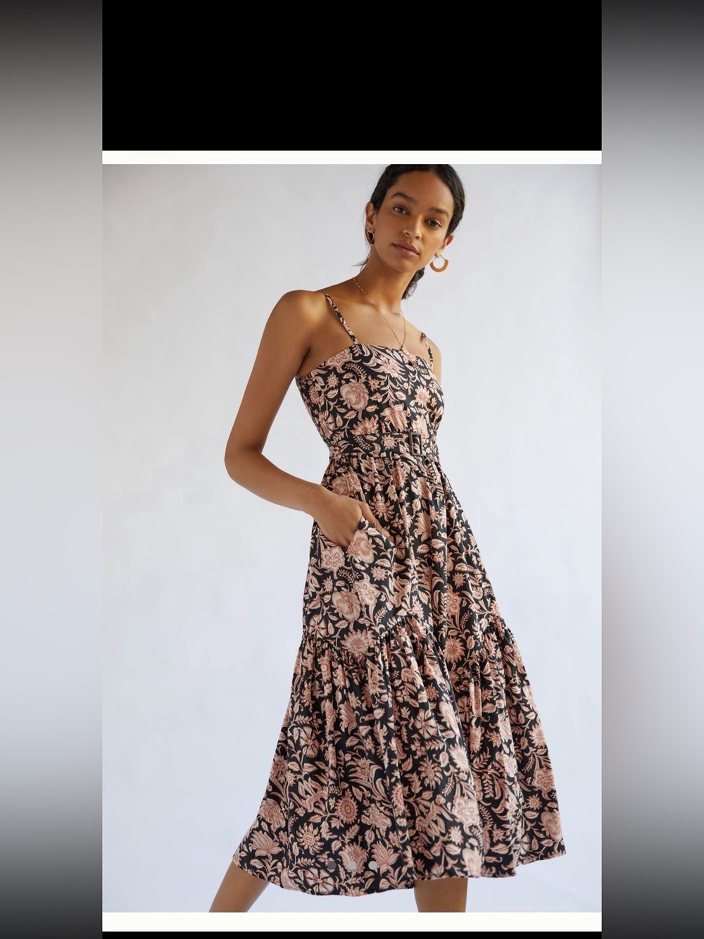 Lusana Anthrologie floral Midi Dress in Blush and Black